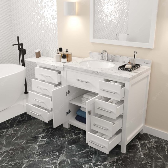 Caroline Parkway 57" Bath Vanity in White, Quartz Top, Sink, MS-2157R-CMRO-WH