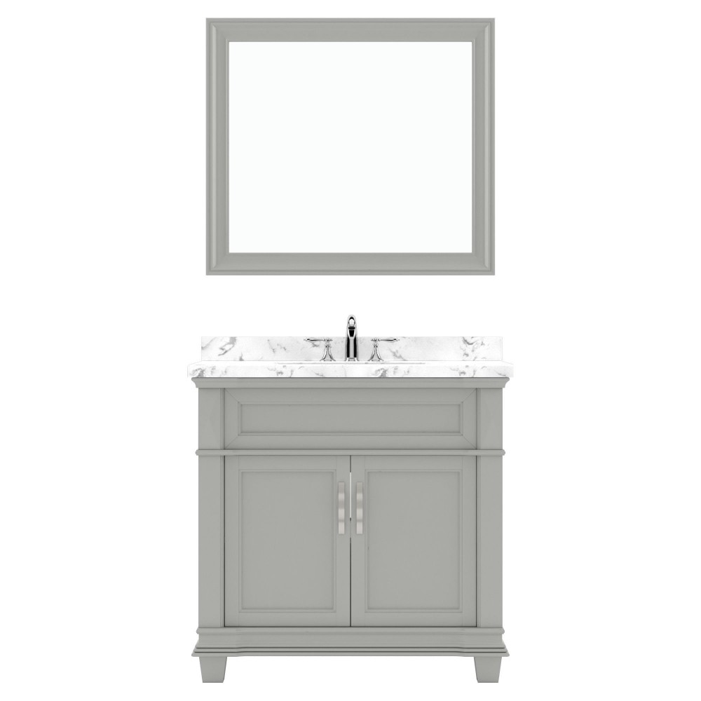 Victoria 36" Single Bath Vanity in Gray, Quartz Top, Sink, MS-2636-CMRO-GR