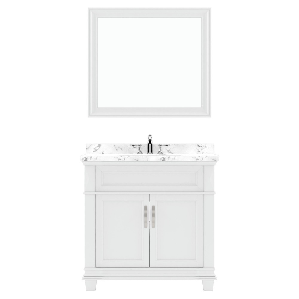 Victoria 36" Bath Vanity in White, Quartz Top, Sink, MS-2636-CMRO-WH