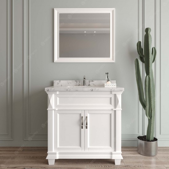 Victoria 36" Bath Vanity in White, Quartz Top, Sink, MS-2636-CMRO-WH