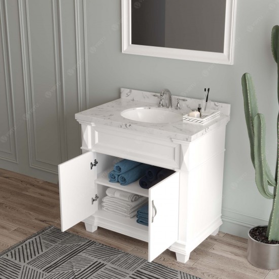 Victoria 36" Bath Vanity in White, Quartz Top, Sink, MS-2636-CMRO-WH