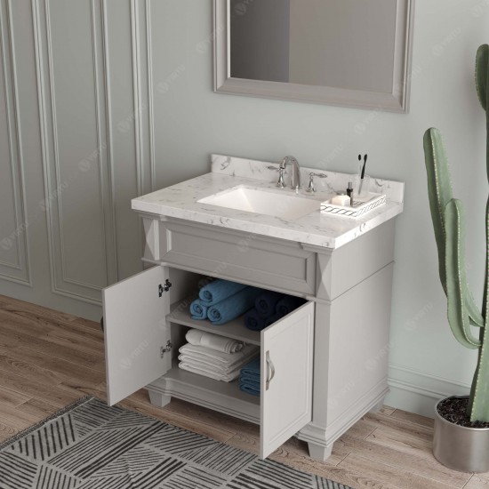 Victoria 36" Single Bath Vanity in Gray, Quartz Top, Sink, MS-2636-CMSQ-GR