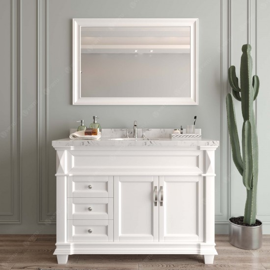 Victoria 48" Bath Vanity in White, Quartz Top, Sink, MS-2648-CMRO-WH-002