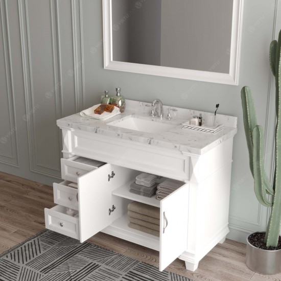 Victoria 48" Bath Vanity in White, Quartz Top, Sink, MS-2648-CMSQ-WH
