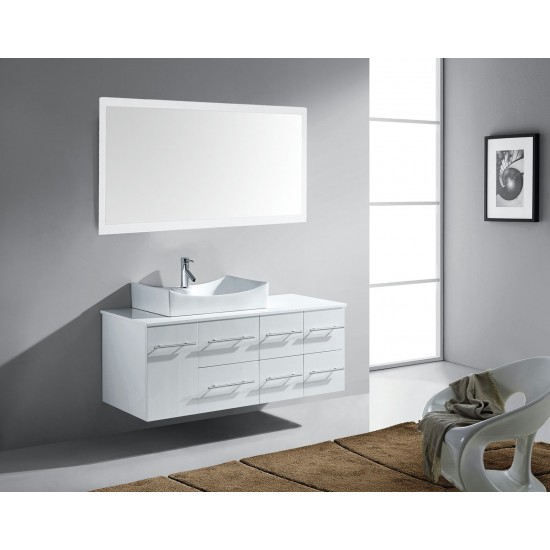 Ceanna 55" Bath Vanity in White, White Stone Top, Sink, MS-430-S-WH