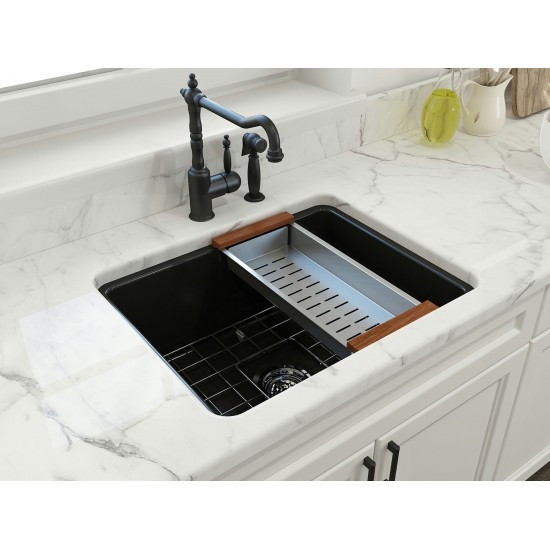 Sotto Dual-Mount Fireclay 24 in. Single Bowl Kitchen Sink in Matte Black