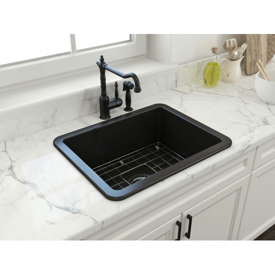 Sotto Dual-Mount Fireclay 24 in. Single Bowl Kitchen Sink in Matte Black