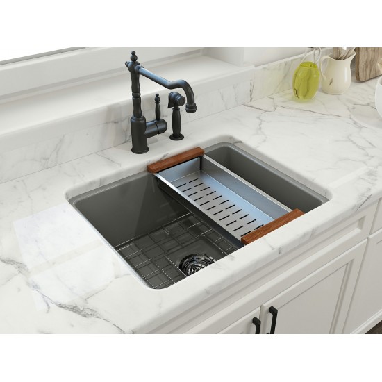 Sotto Dual-Mount Fireclay 24 in. Single Bowl Kitchen Sink in Matte Gray