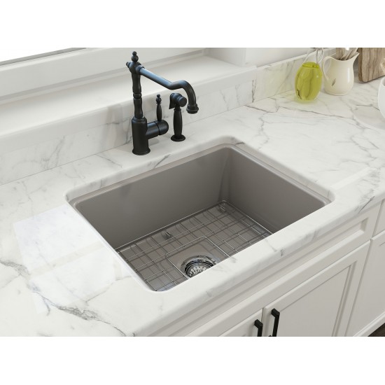 Sotto Dual-Mount Fireclay 24 in. Single Bowl Kitchen Sink in Matte Gray