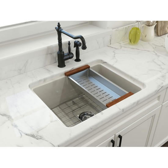 Sotto Dual-Mount Fireclay 24 in. Single Bowl Kitchen Sink in Biscuit