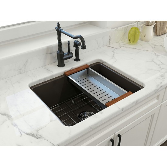 Sotto Dual-Mount Fireclay 24 in. Single Bowl Kitchen Sink in Matte Brown