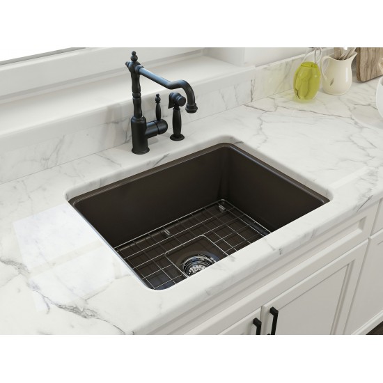 Sotto Dual-Mount Fireclay 24 in. Single Bowl Kitchen Sink in Matte Brown