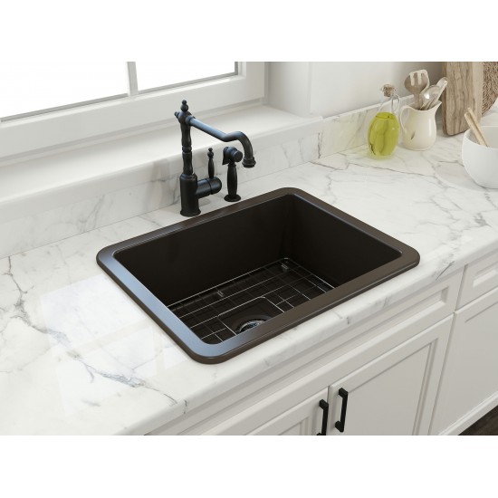 Sotto Dual-Mount Fireclay 24 in. Single Bowl Kitchen Sink in Matte Brown