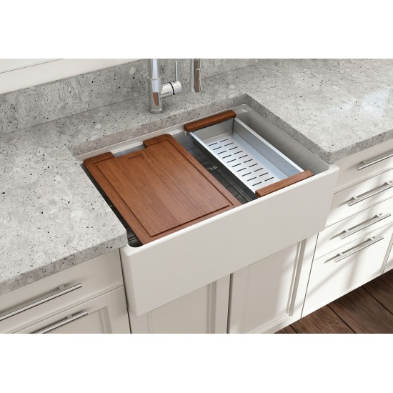 Contempo Step-Rim Apron Front Fireclay 27 in. Single Bowl Kitchen Sink in White