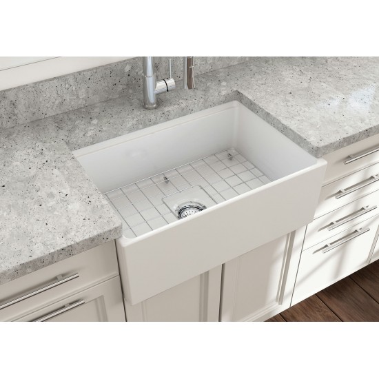 Contempo Step-Rim Apron Front Fireclay 27 in. Single Bowl Kitchen Sink in White