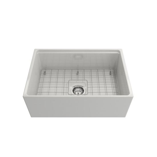 Contempo Step-Rim Apron Front Fireclay 27 in. Single Bowl Kitchen Sink in White