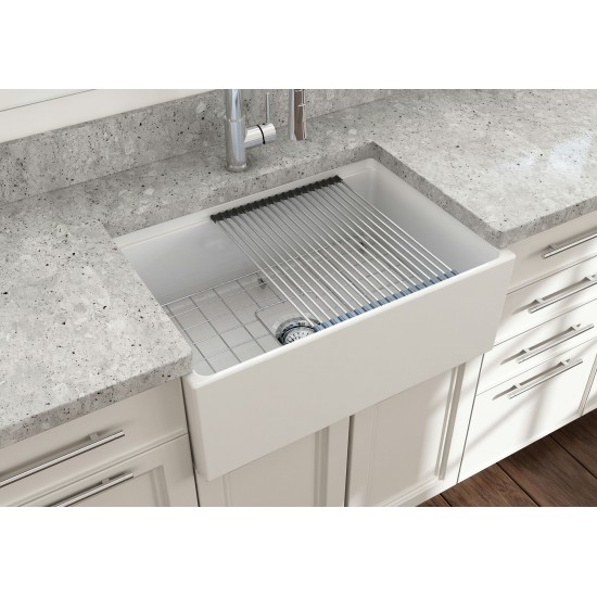 Contempo Step-Rim Apron Front Fireclay 27 in. Single Bowl Kitchen Sink in White