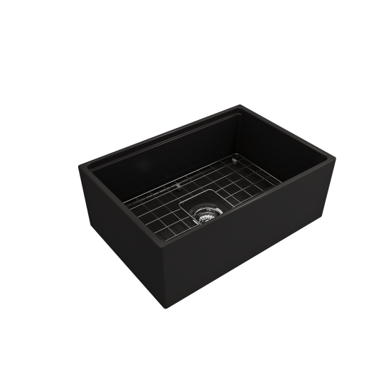 Contempo Step-Rim Apron Front Fireclay 27 in. Single Kitchen Sink in Matte Black