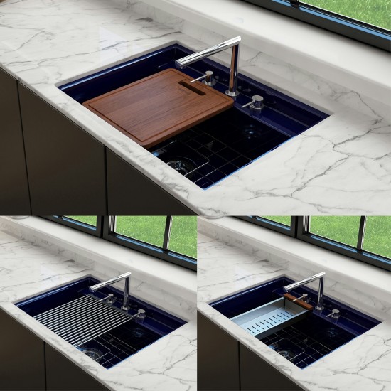 Baveno Uno Dual-Mount with Integrated Workstation Fireclay 27 in. Sapphire Blue