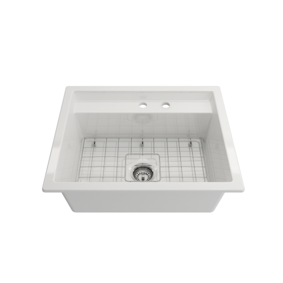 Baveno Uno Dual-Mount with Workstation Fireclay 27 in. Single Bowl in White