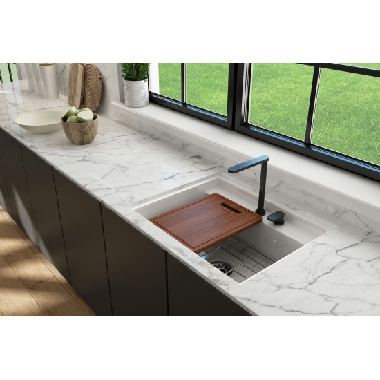 Baveno Uno Dual-Mount with Workstation Fireclay 27 in. Single Bowl in White