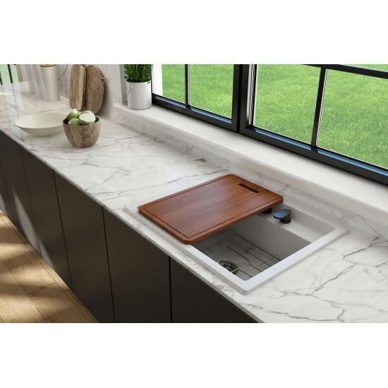 Baveno Uno Dual-Mount with Workstation Fireclay 27 in. in Matte White