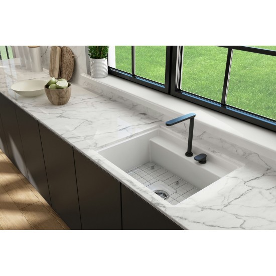 Baveno Uno Dual-Mount with Workstation Fireclay 27 in. in Matte White