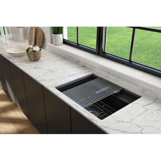 Baveno Uno Dual-Mount with Workstation Fireclay 27 in. in Matte Black