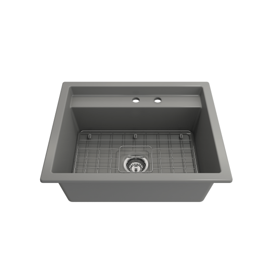 Baveno Uno Dual-Mount with Workstation Fireclay 27 in. in Matte Gray