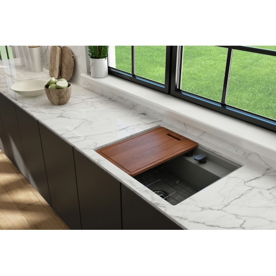 Baveno Uno Dual-Mount with Workstation Fireclay 27 in. in Matte Gray