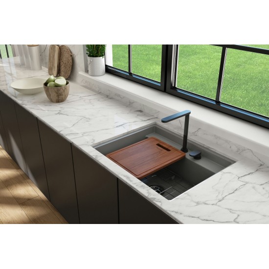 Baveno Uno Dual-Mount with Workstation Fireclay 27 in. in Matte Gray