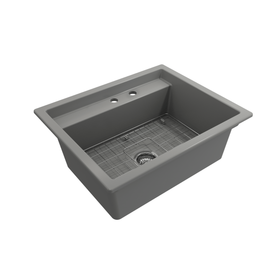 Baveno Uno Dual-Mount with Workstation Fireclay 27 in. in Matte Gray