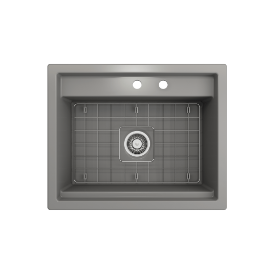 Baveno Uno Dual-Mount with Workstation Fireclay 27 in. in Matte Gray