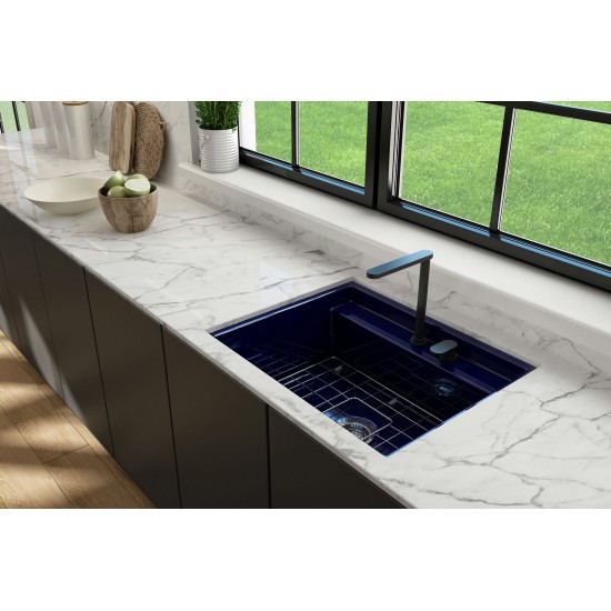 Baveno Uno Dual-Mount with Workstation Fireclay 27 in. in Sapphire Blue