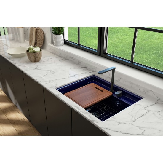 Baveno Uno Dual-Mount with Workstation Fireclay 27 in. in Sapphire Blue