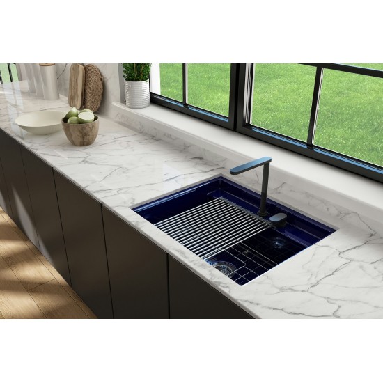 Baveno Uno Dual-Mount with Workstation Fireclay 27 in. in Sapphire Blue