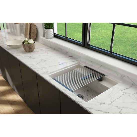 Baveno Uno Dual-Mount with Workstation Fireclay 27 in. in Biscuit