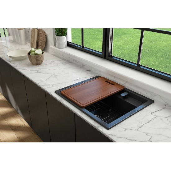 Baveno Uno Dual-Mount with Workstation Fireclay 27 in. in Matte Dark Gray