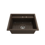 Baveno Uno Dual-Mount with Workstation Fireclay 27 in. in Matte Brown