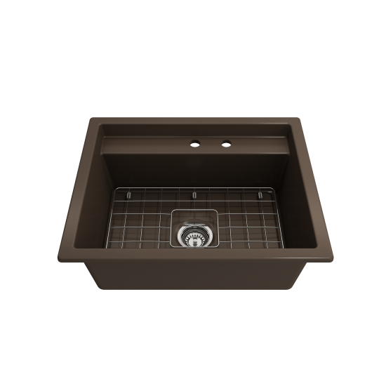 Baveno Uno Dual-Mount with Workstation Fireclay 27 in. in Matte Brown