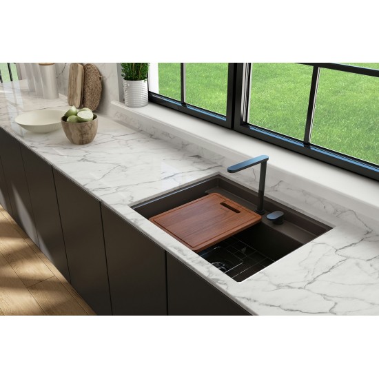 Baveno Uno Dual-Mount with Workstation Fireclay 27 in. in Matte Brown