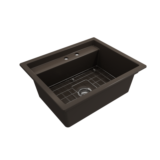 Baveno Uno Dual-Mount with Workstation Fireclay 27 in. in Matte Brown