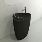 Etna Monoblock Pedestal Sink Fireclay 33.75 in. with Drain Cover in Matte Black