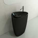 Etna Monoblock Pedestal Sink Fireclay 33.75 in. with Drain Cover in Black