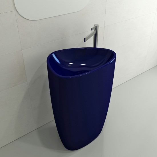 Etna Monoblock Pedestal Sink Fireclay 33.75 in with Drain Cover in Sapphire Blue