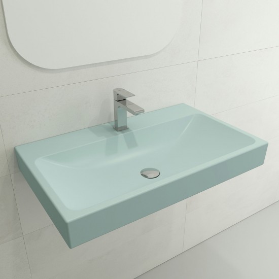 Scala Arch Wall-Mounted Sink Fireclay 32 in. 1-Hole in Matte Ice Blue