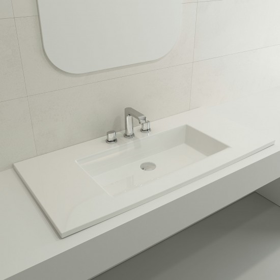 Ravenna Wall-Mounted Sink Fireclay 40.5 in. 3-Hole with Overflow in White