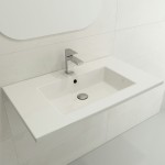 Ravenna Wall-Mounted Sink Fireclay 32.25 in. 3-Hole with Overflow in White