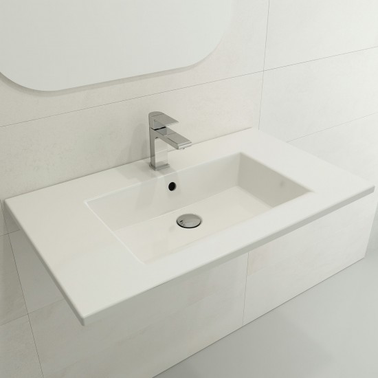 Ravenna Wall-Mounted Sink Fireclay 32.25 in. 3-Hole with Overflow in White