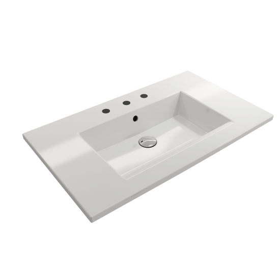 Ravenna Wall-Mounted Sink Fireclay 32.25 in. 3-Hole with Overflow in White